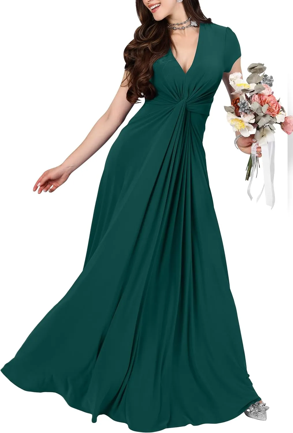 KOH KOH Womens 2025 Long Flowy Cap Sleeve Empire Waist Cocktail Maxi Dress Gown