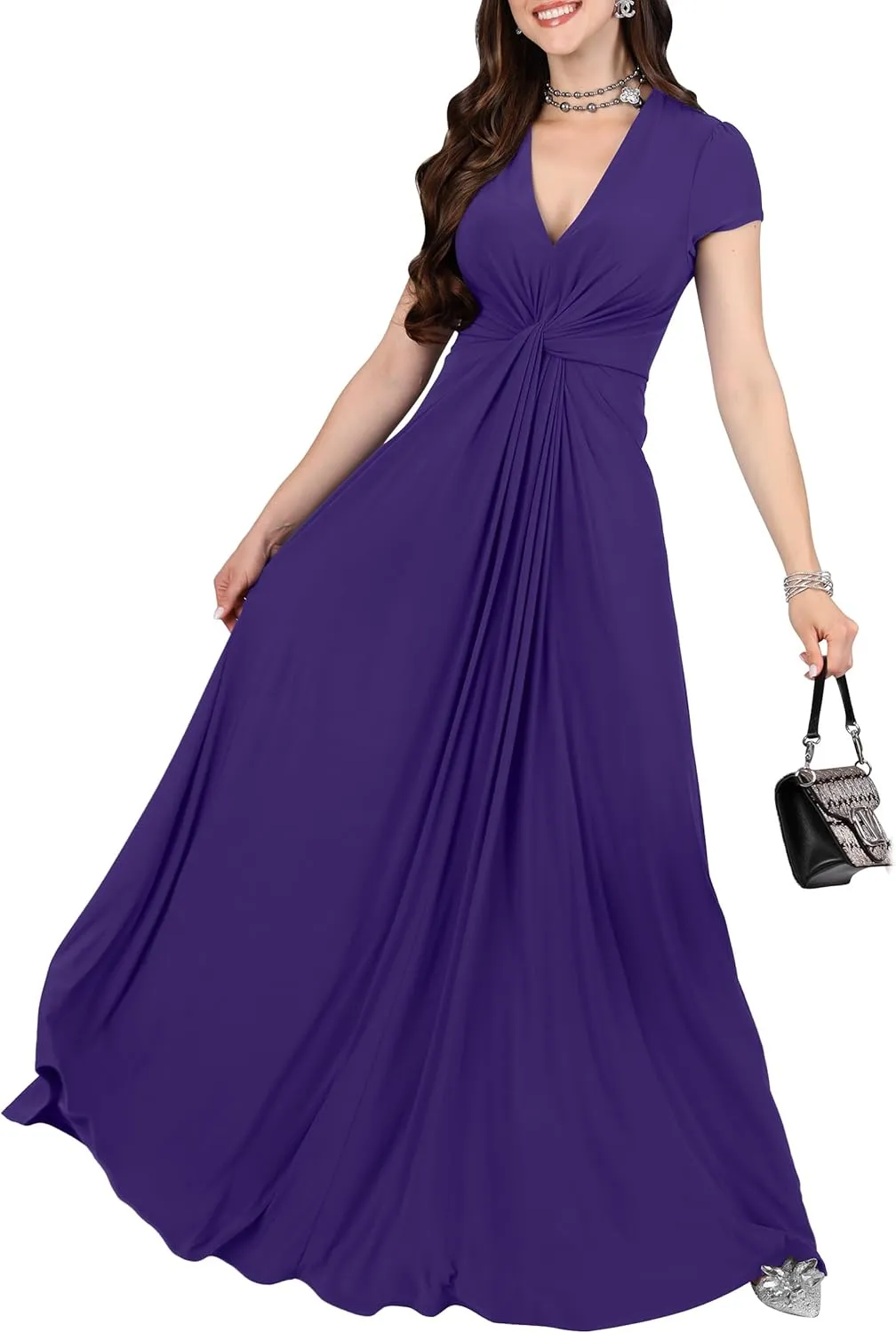KOH KOH Womens 2025 Long Flowy Cap Sleeve Empire Waist Cocktail Maxi Dress Gown