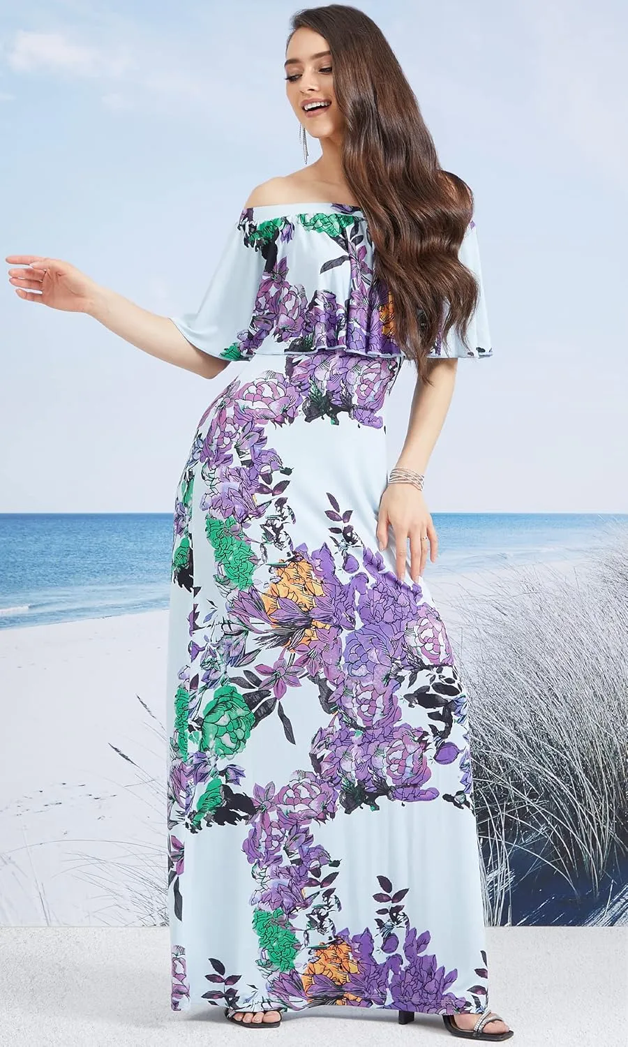 KOH KOH Womens Long Strapless Floral Print Summer Cocktail Maxi Dress Gown