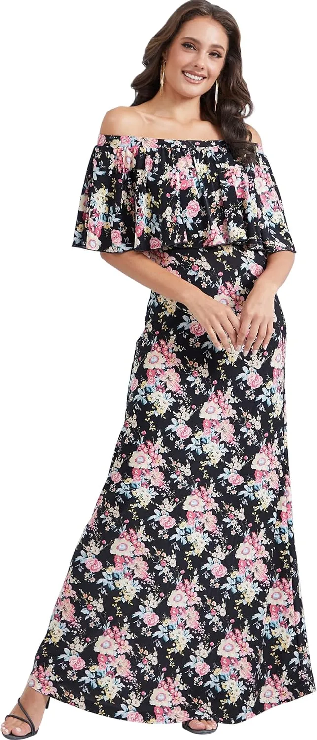 KOH KOH Womens Long Strapless Floral Print Summer Cocktail Maxi Dress Gown