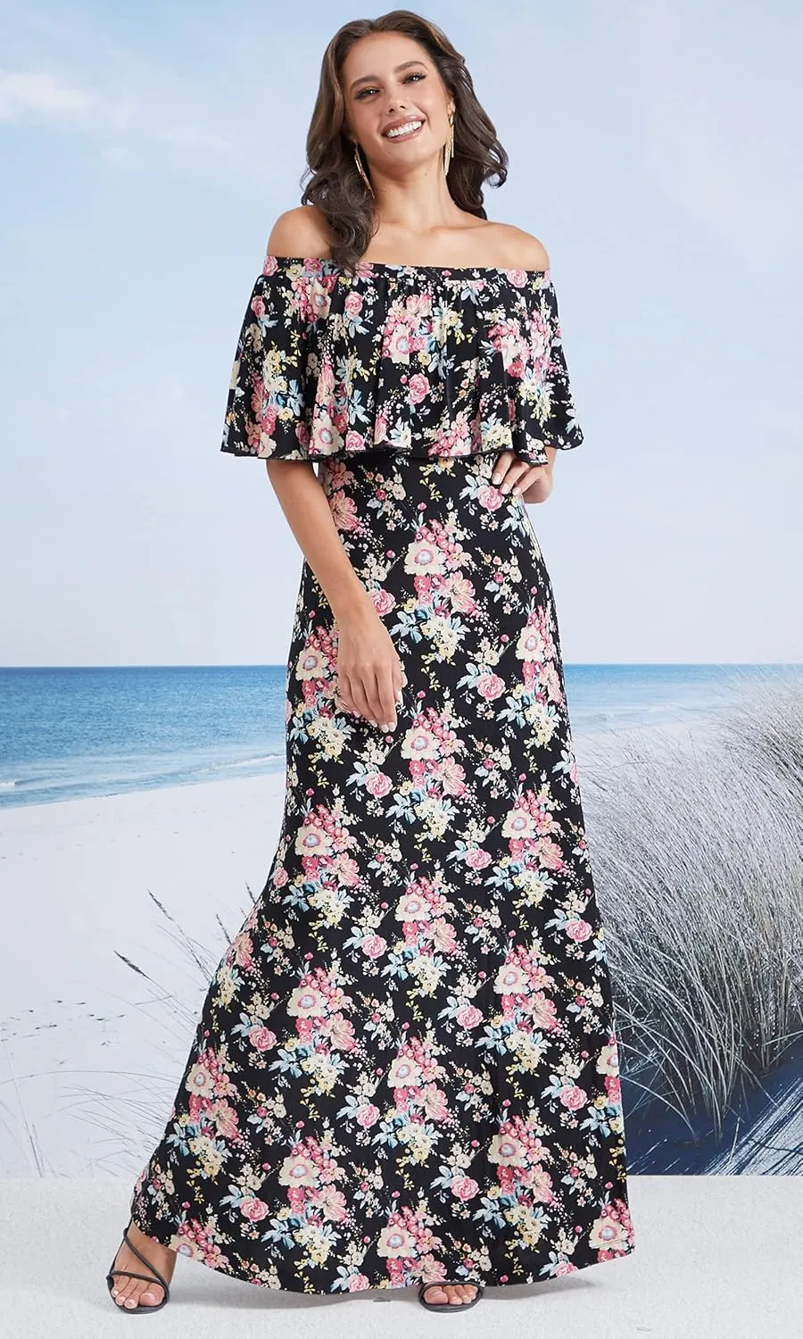 KOH KOH Womens Long Strapless Floral Print Summer Cocktail Maxi Dress Gown