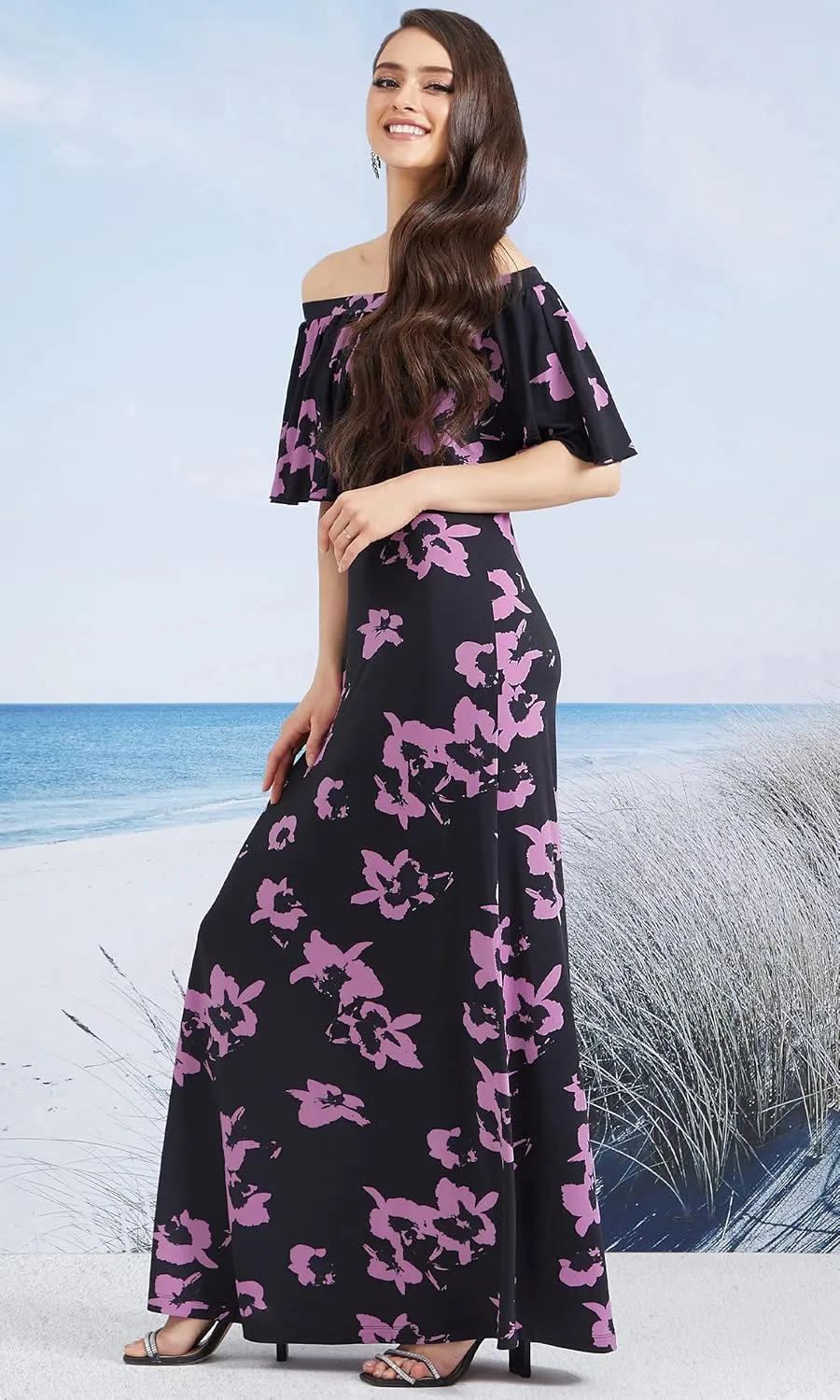 KOH KOH Womens Long Strapless Floral Print Summer Cocktail Maxi Dress Gown