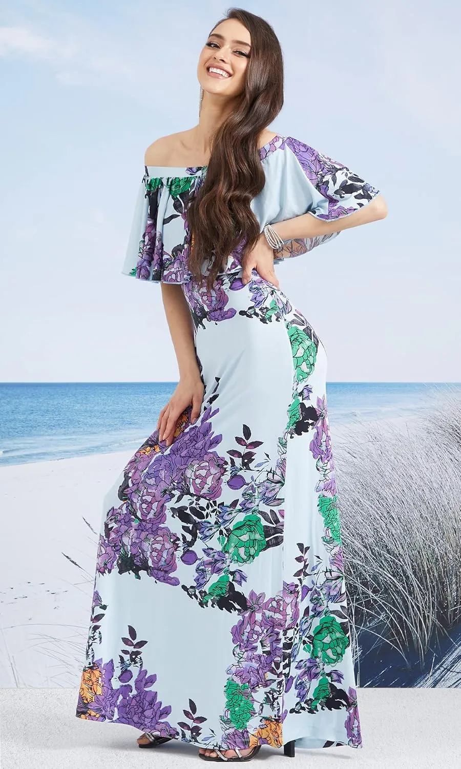 KOH KOH Womens Long Strapless Floral Print Summer Cocktail Maxi Dress Gown