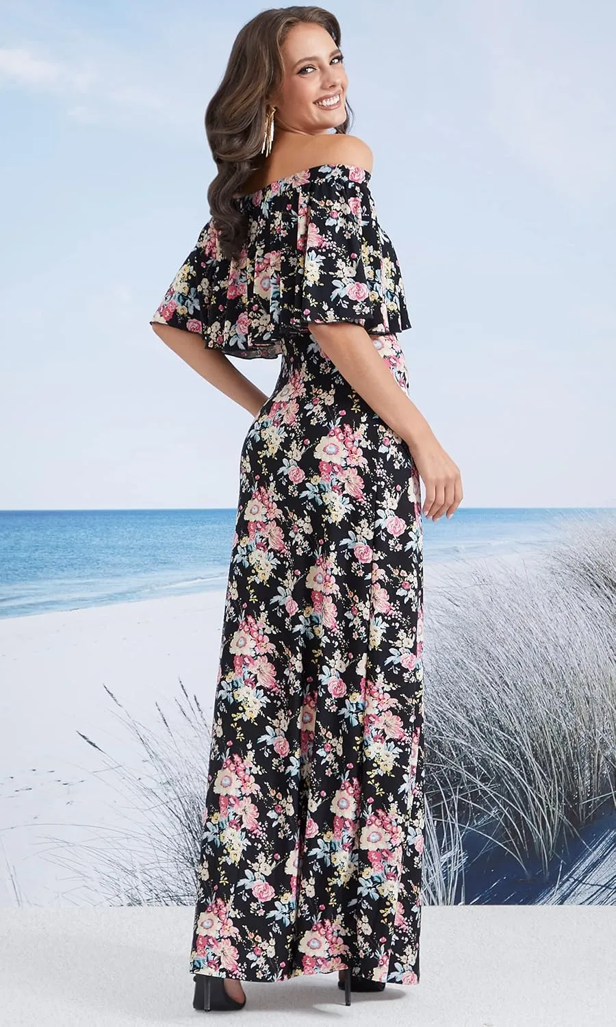 KOH KOH Womens Long Strapless Floral Print Summer Cocktail Maxi Dress Gown