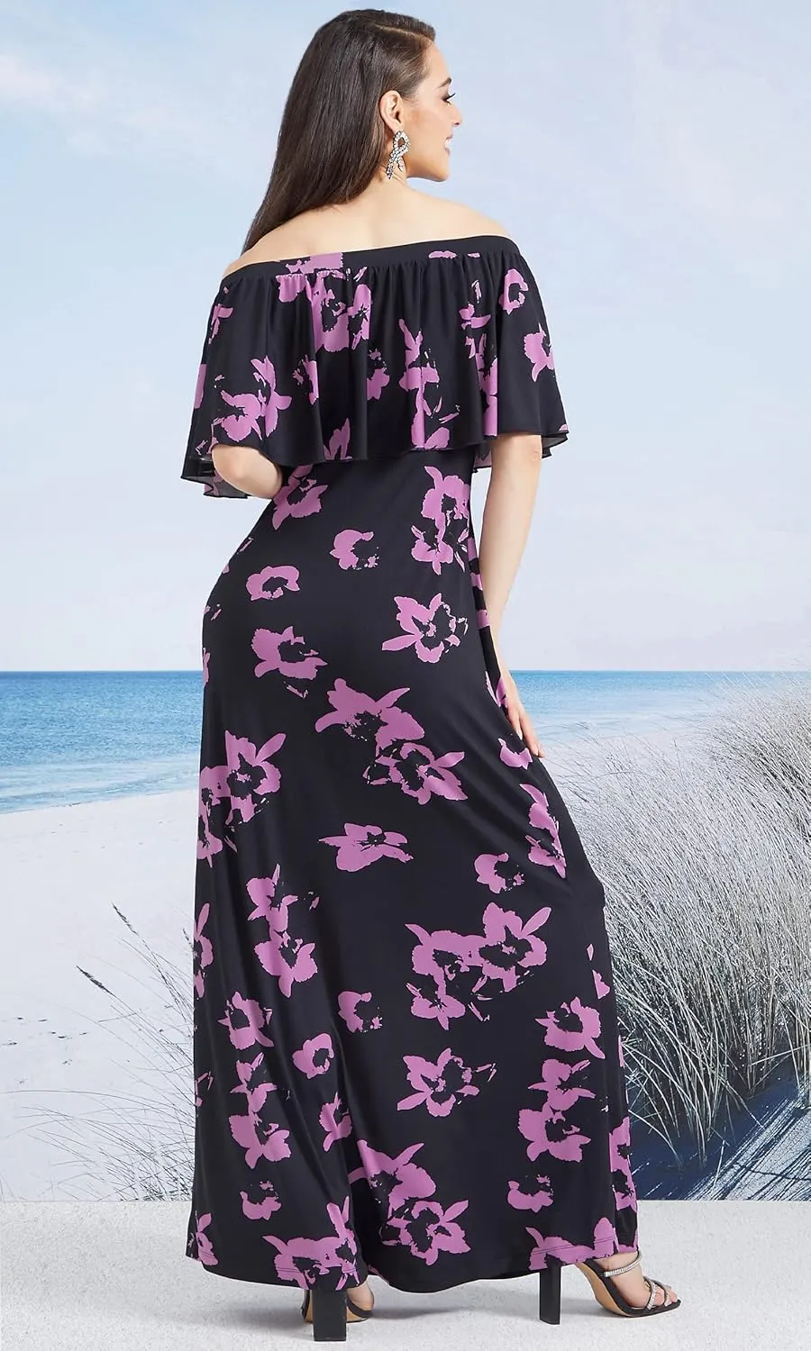 KOH KOH Womens Long Strapless Floral Print Summer Cocktail Maxi Dress Gown
