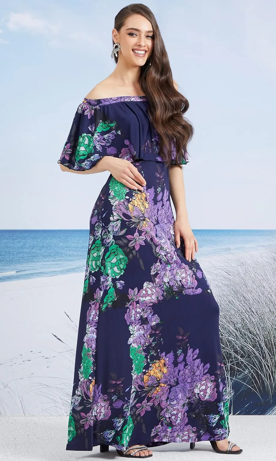 KOH KOH Womens Long Strapless Floral Print Summer Cocktail Maxi Dress Gown