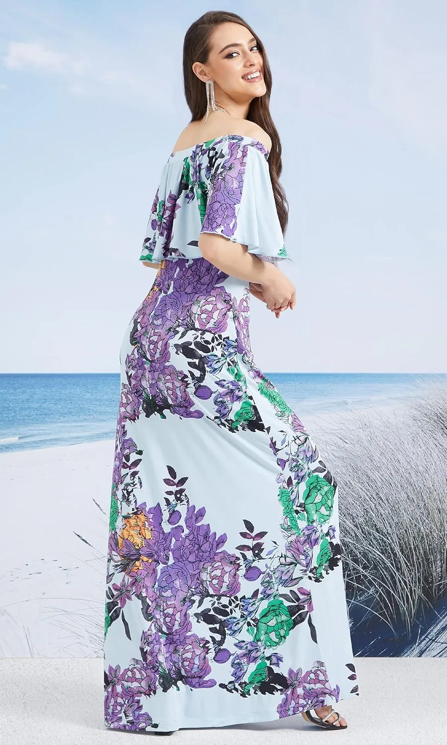 KOH KOH Womens Long Strapless Floral Print Summer Cocktail Maxi Dress Gown