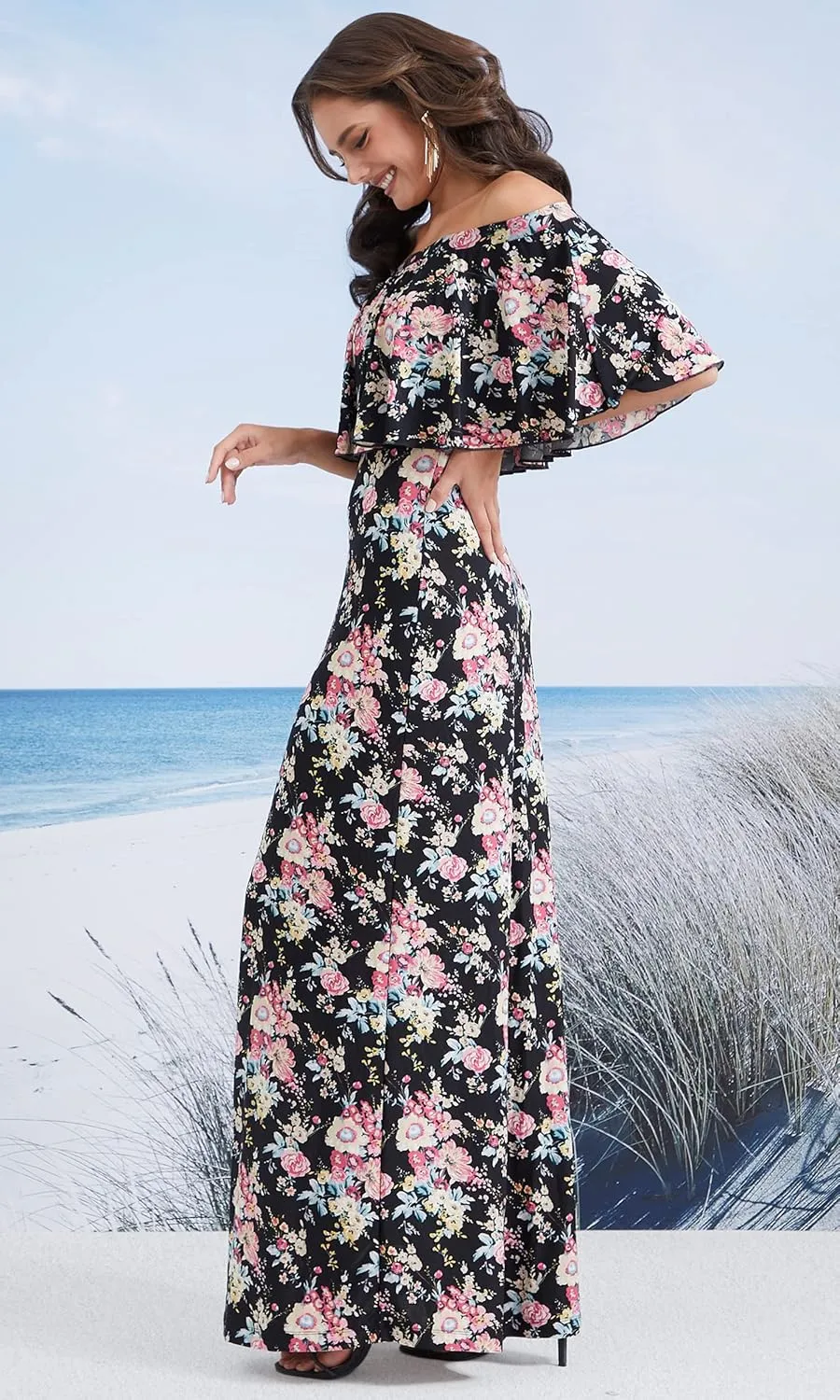 KOH KOH Womens Long Strapless Floral Print Summer Cocktail Maxi Dress Gown