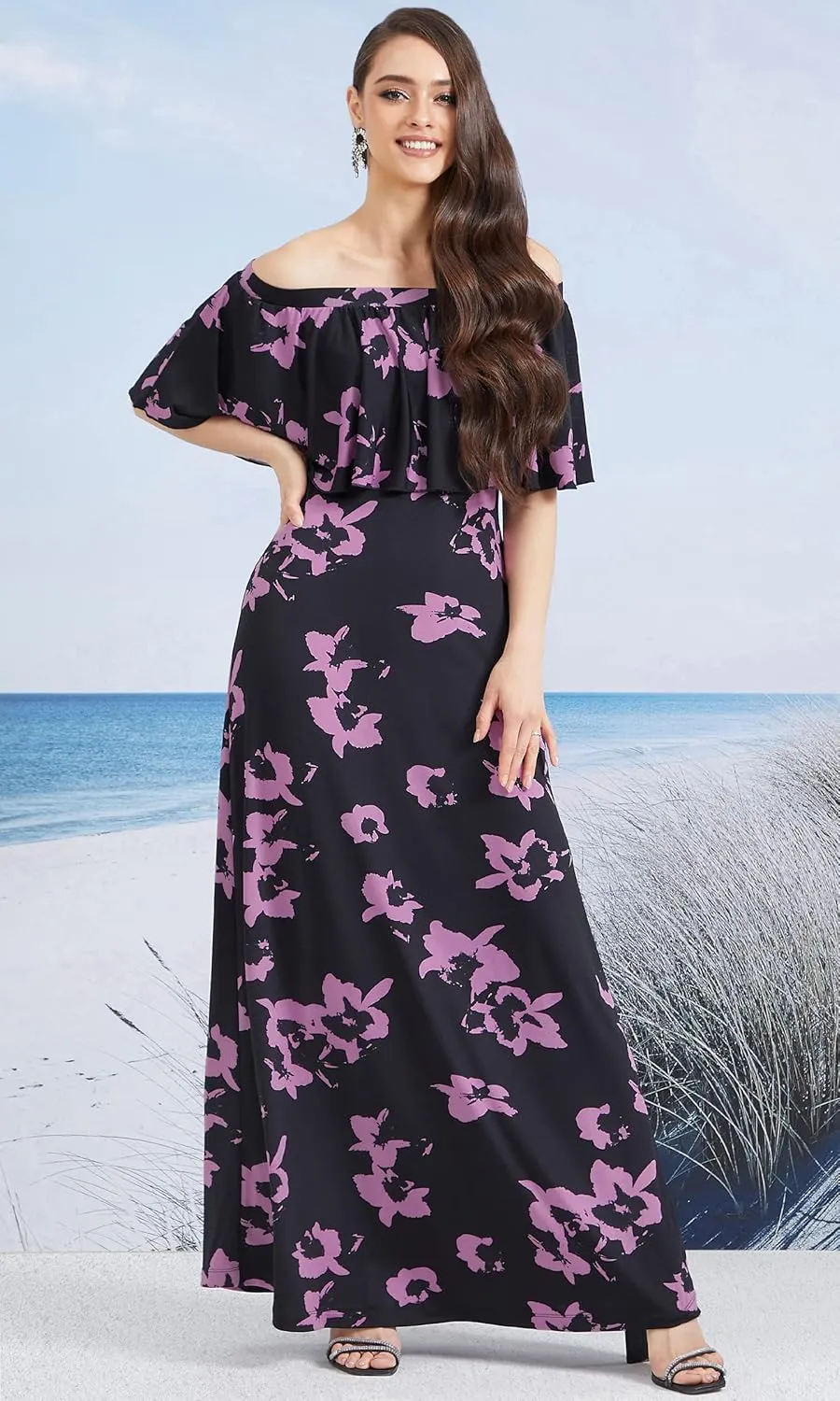 KOH KOH Womens Long Strapless Floral Print Summer Cocktail Maxi Dress Gown