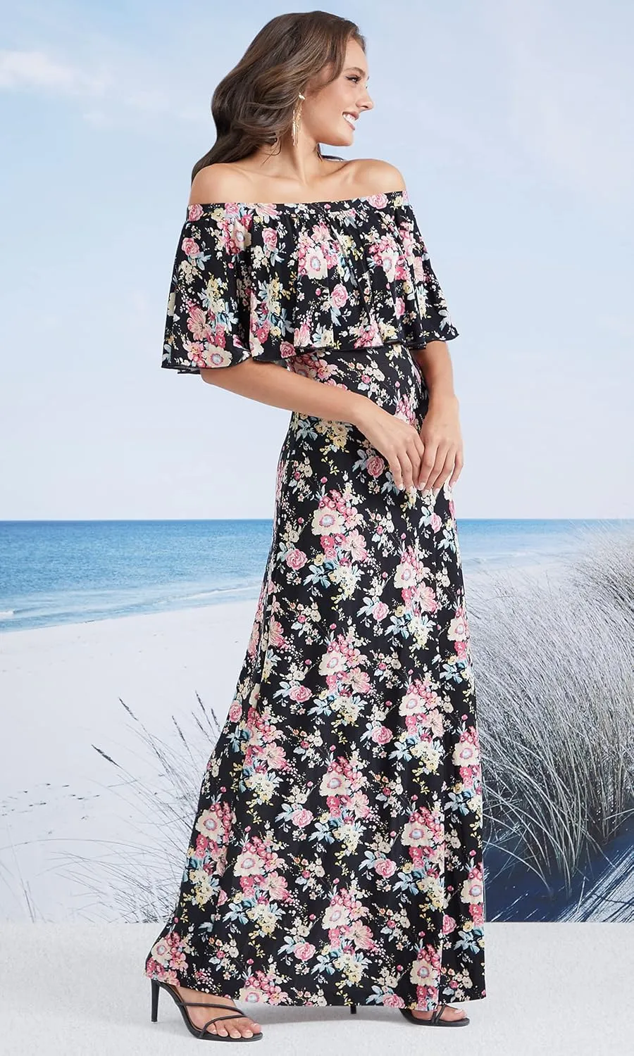 KOH KOH Womens Long Strapless Floral Print Summer Cocktail Maxi Dress Gown