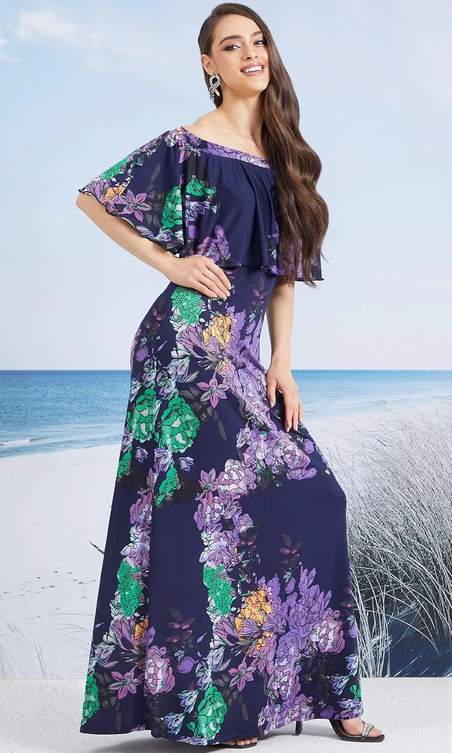 KOH KOH Womens Long Strapless Floral Print Summer Cocktail Maxi Dress Gown
