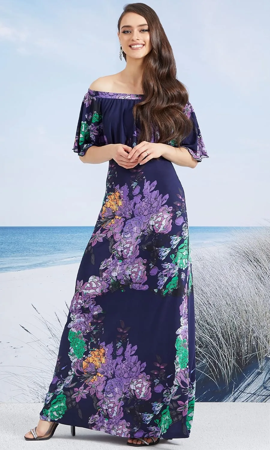 KOH KOH Womens Long Strapless Floral Print Summer Cocktail Maxi Dress Gown