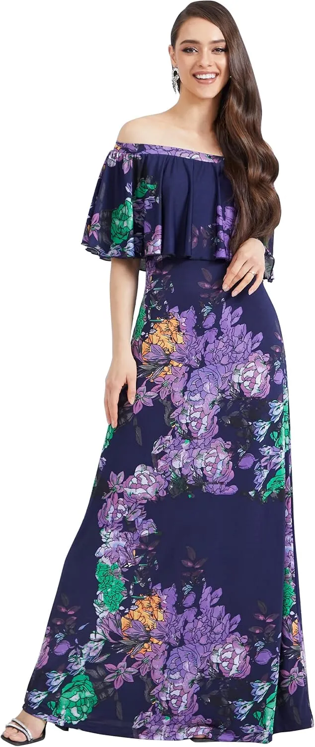 KOH KOH Womens Long Strapless Floral Print Summer Cocktail Maxi Dress Gown