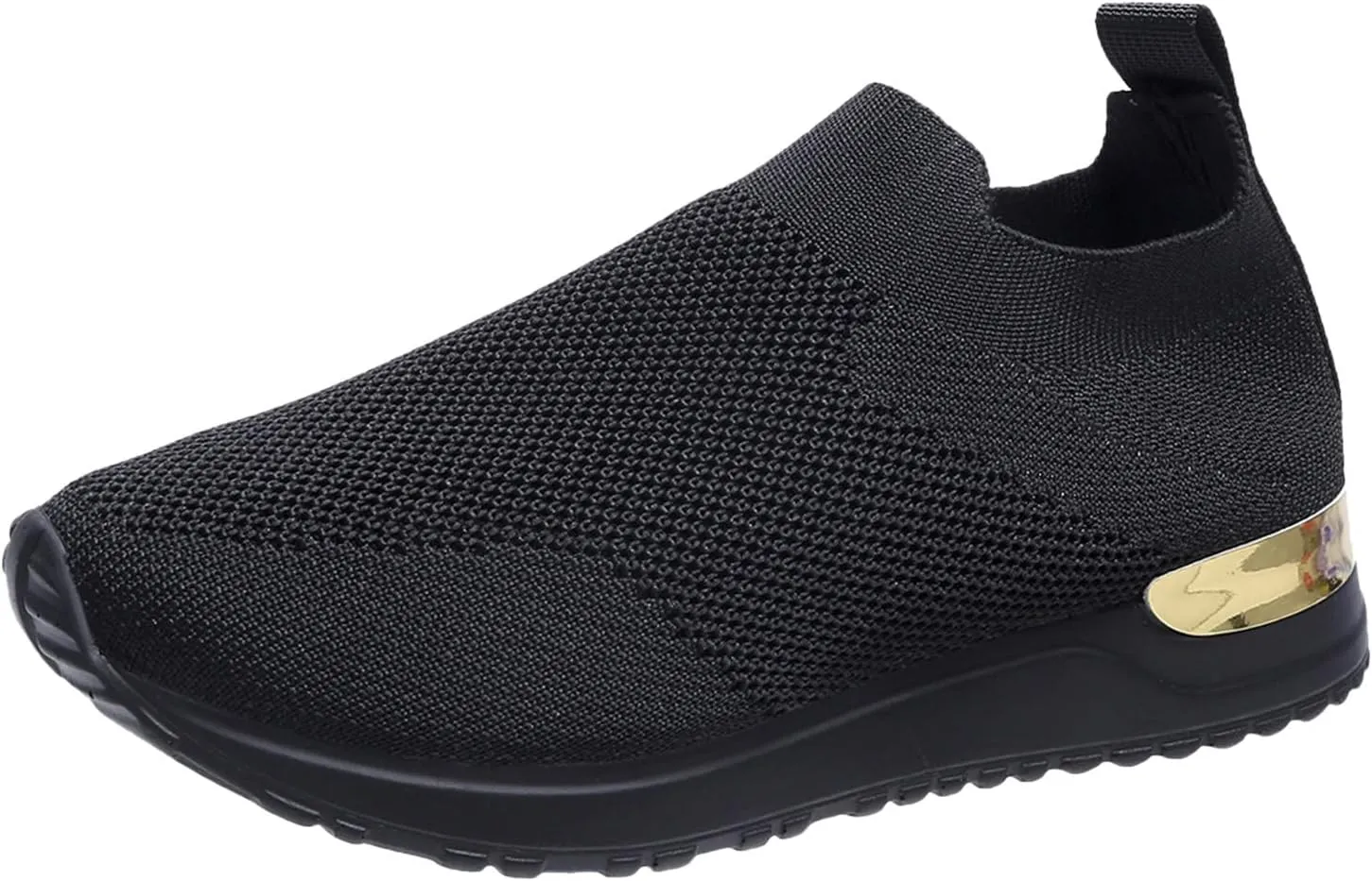 Ladies Fashion Solid Color Breathable Mesh Knitted Flat Casual Sports Shoes Sneaker Skates for Women (Black, 8)
