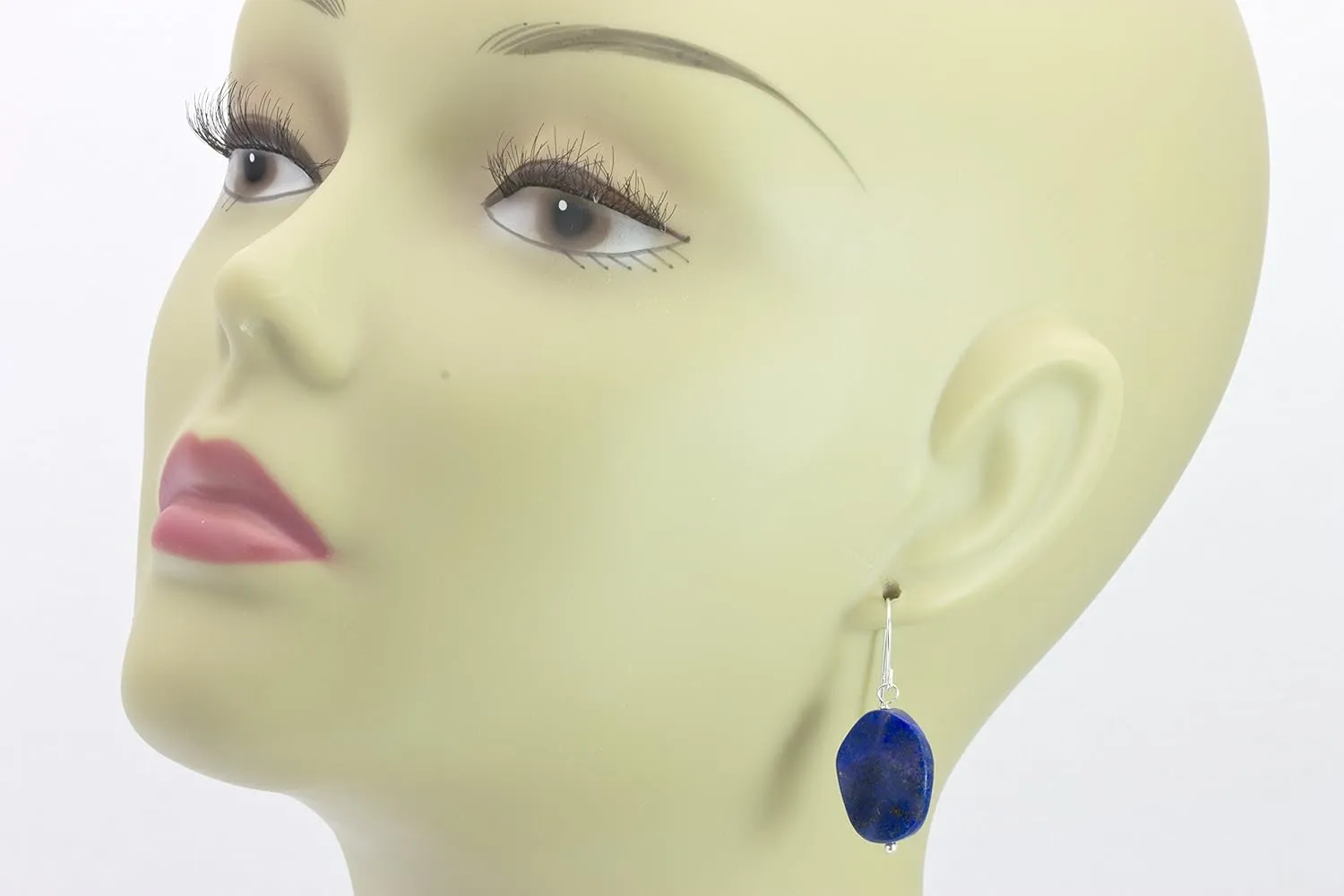 Lapis Lazuli Blue Earrings Wavy Oval Cut Simple Drops Dark Blue Pyrite Flecks