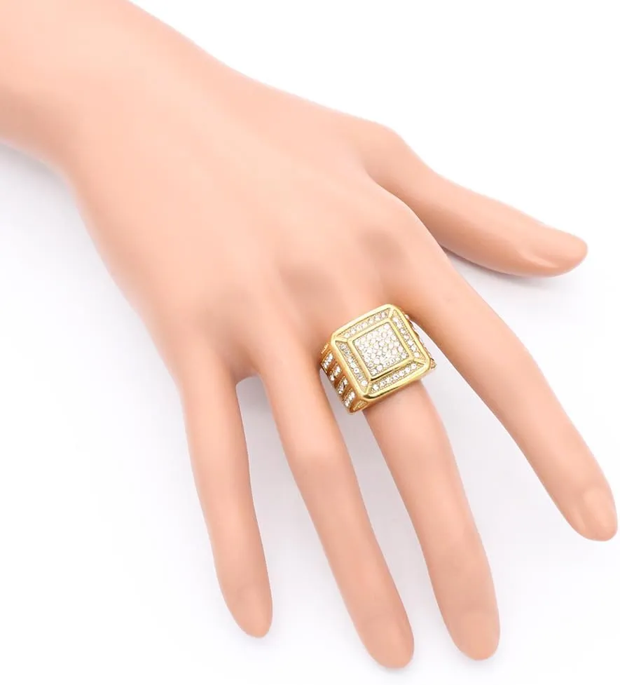 Lavencious Luxurious Stainless Steel Mens Ring 0.7" Square Design Size from 9 to 13 Gold and Silver Statement Rings