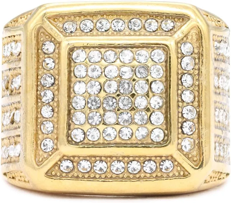 Lavencious Luxurious Stainless Steel Mens Ring 0.7" Square Design Size from 9 to 13 Gold and Silver Statement Rings