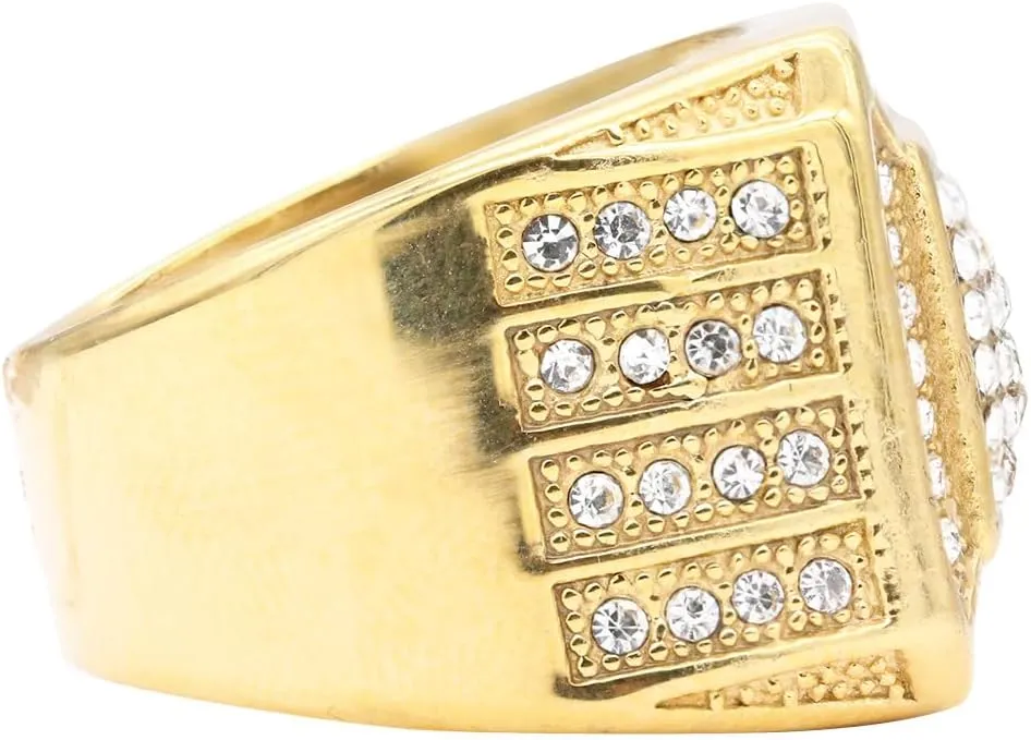 Lavencious Luxurious Stainless Steel Mens Ring 0.7" Square Design Size from 9 to 13 Gold and Silver Statement Rings