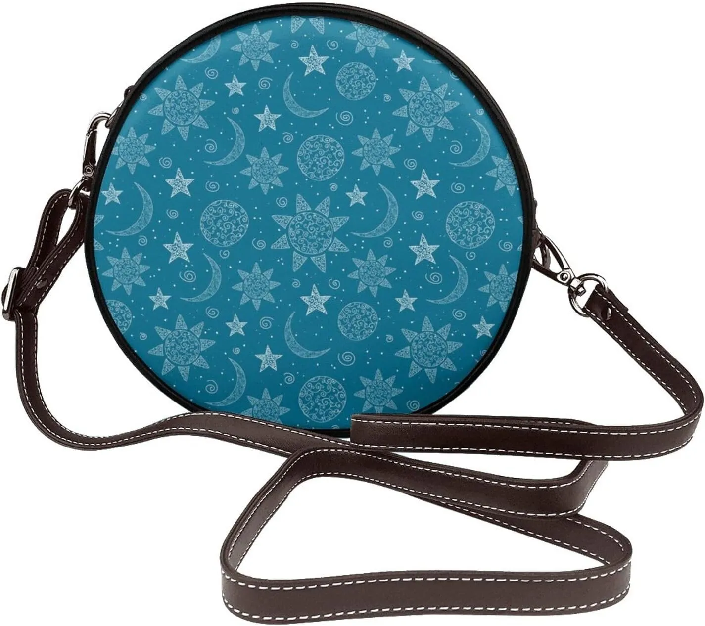 Leather Crossbody Bags for Women, Circle Purse Shoulder Bag, Fashion Round Handbag for Travel, Adjustable Strap