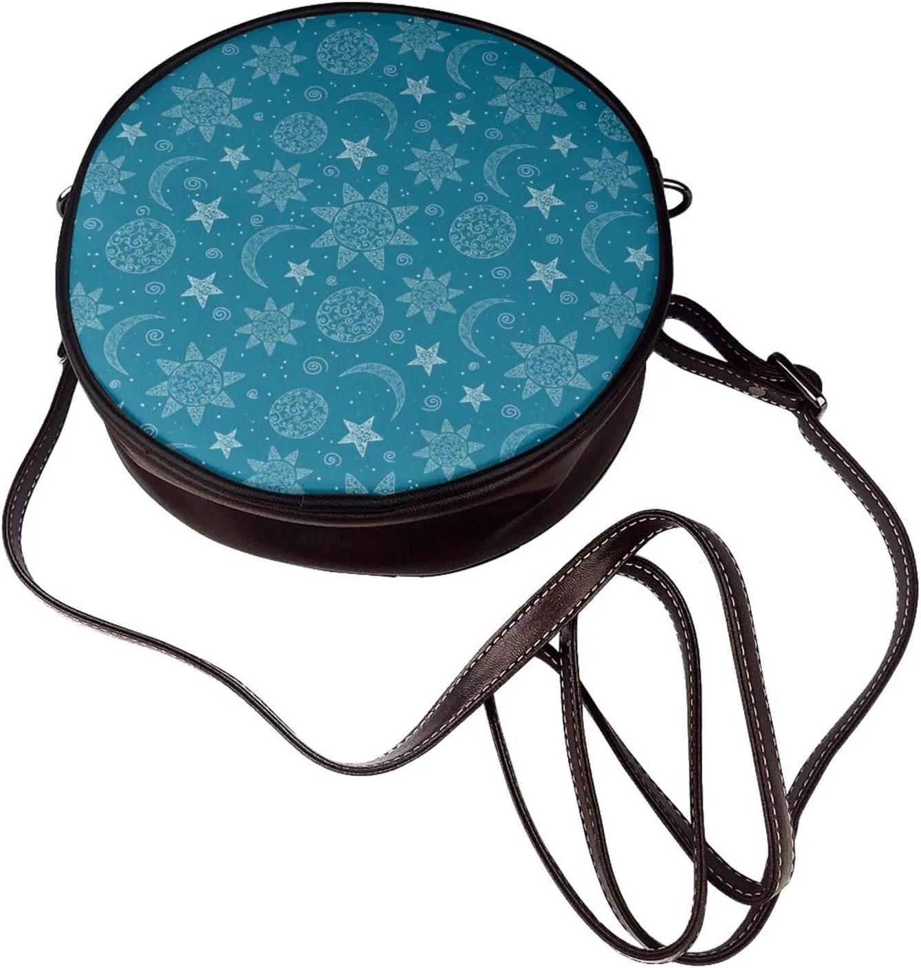 Leather Crossbody Bags for Women, Circle Purse Shoulder Bag, Fashion Round Handbag for Travel, Adjustable Strap