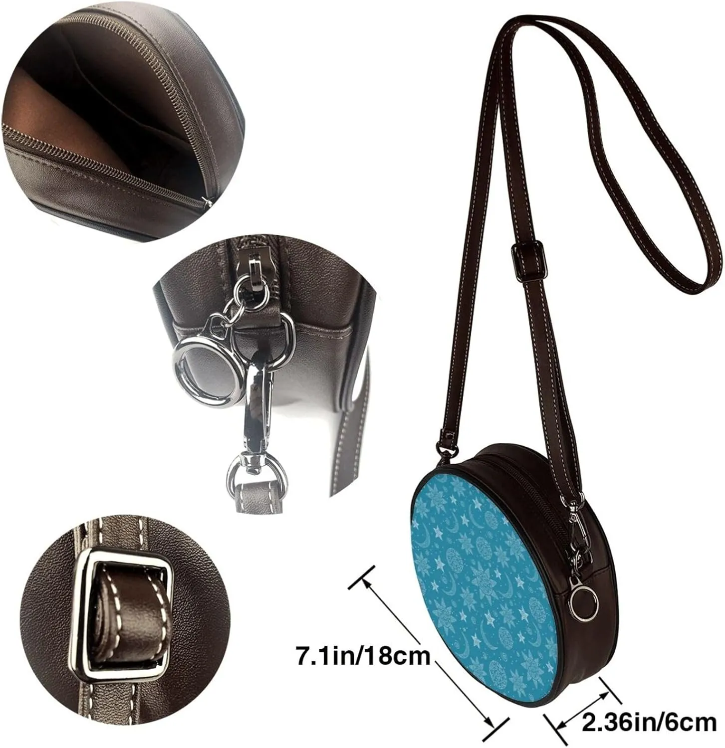 Leather Crossbody Bags for Women, Circle Purse Shoulder Bag, Fashion Round Handbag for Travel, Adjustable Strap