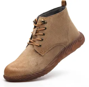 Leather Steel Toe Work Boots Men Non Slip Safety ShoesMountaineering Sports Shoes for MenWomen Steel Toe Shoes for Work Slip on.