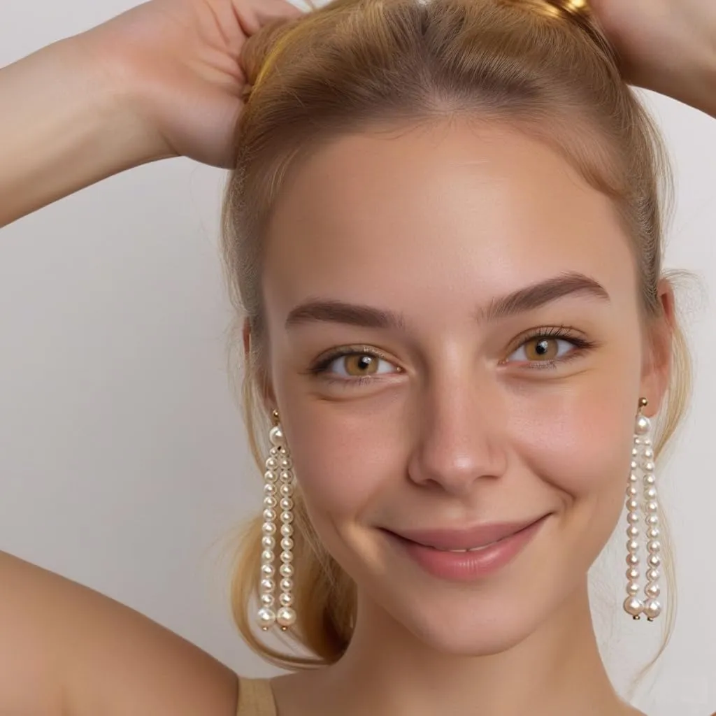 Long Pearl Earrings for Women 18K Gold Plated Long Dangle Drop Pearl Earrings 925 Sterling Silver Post Earrings Wedding Bridesmaid
