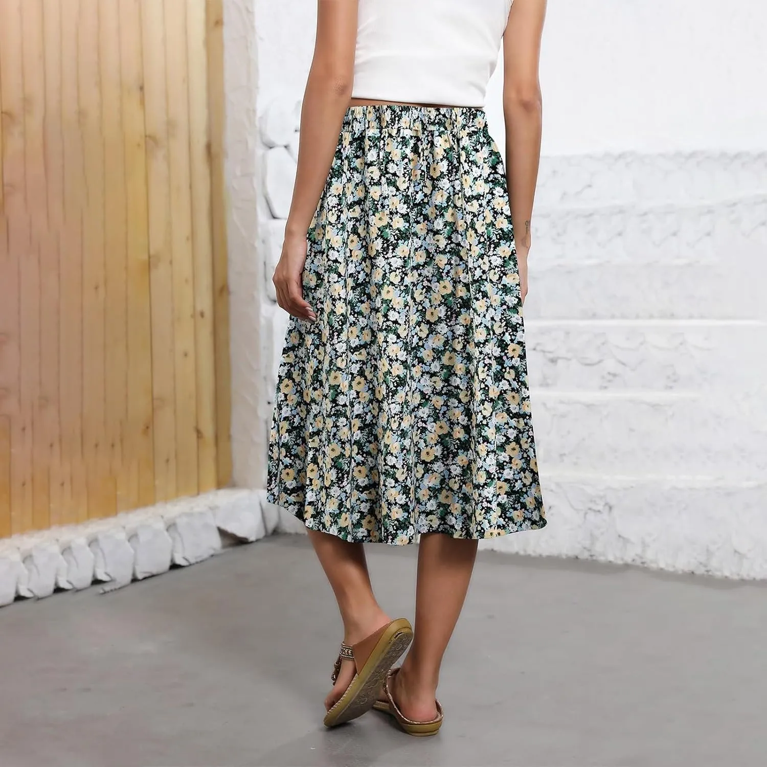 Long Skirts for Women Summer Casual Country Cute Beach Smocked Festival Floral Business Flutter Travel Flowy Skirts
