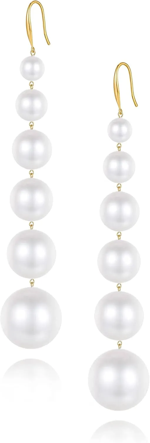 Long Tassel Pearl Earrings for Women 14K Gold Beads Chain Boho Statement Pearl dangling Jewelry for Bridal Wedding Gift