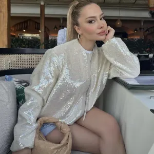 Loose Casual Sequin Zipper Femme Streetwear Solid Summer Jacket