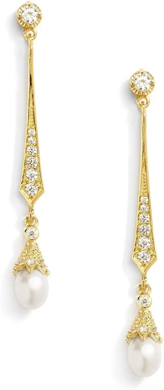 Mariell Gold Freshwater Pearl Cubic Zirconia Dangle Earring for Brides, Prom, Wedding, Birthday Gift