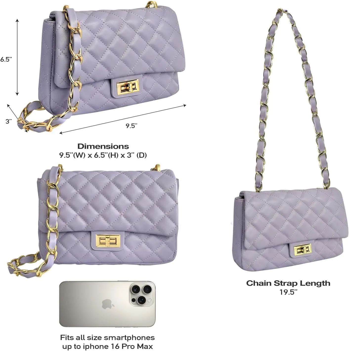 Medium Quilted Leather Crossbody Bag, Designer Soft Shoulder Light Purse, Outer Back Pocket