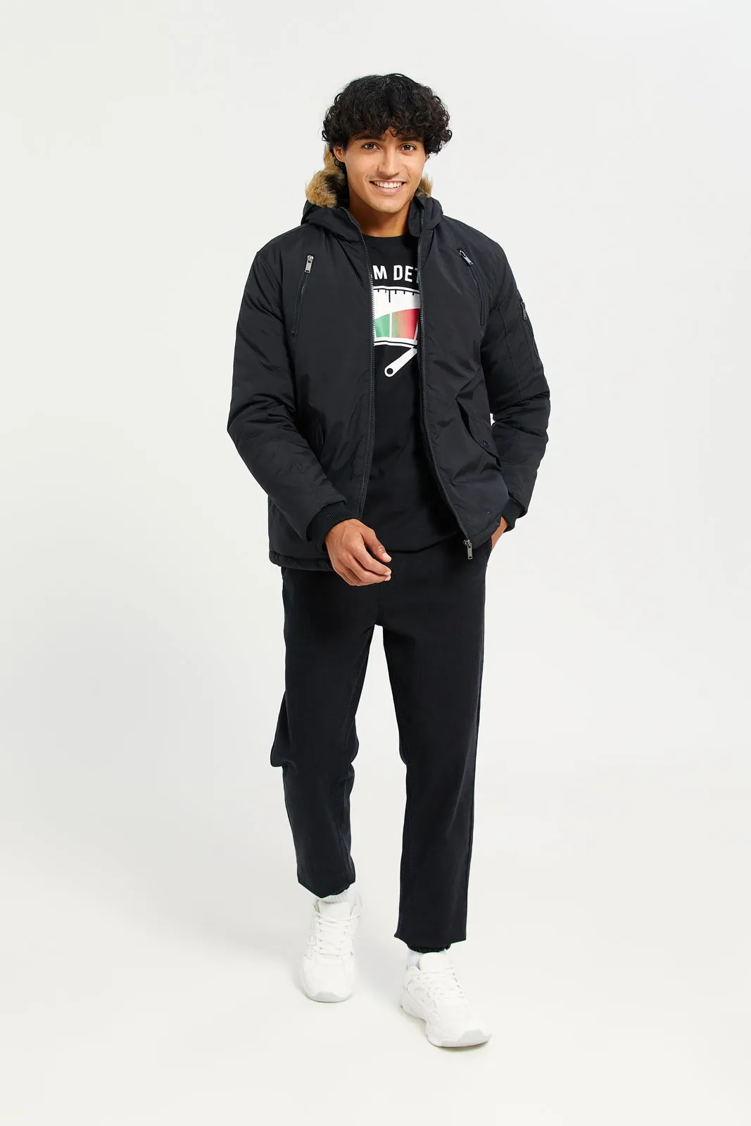 Men Black Hooded Jacket