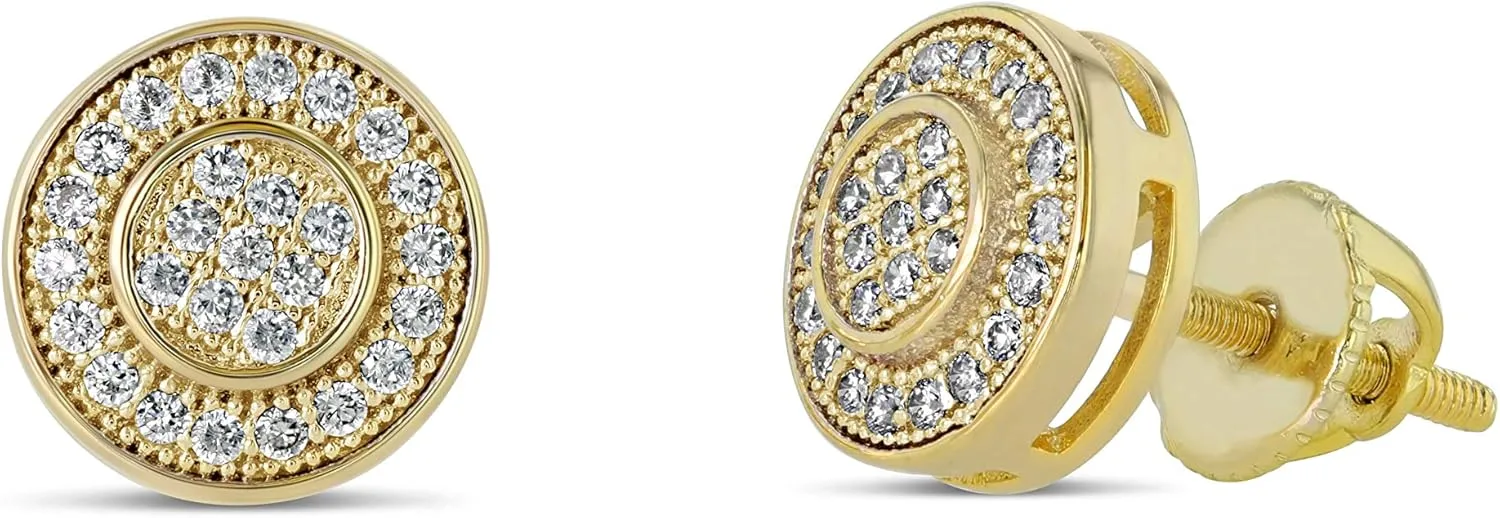 Men Women Iced Out 18k Gold Finish Lab Diamond CZ Screwback Stud Earings 6MM