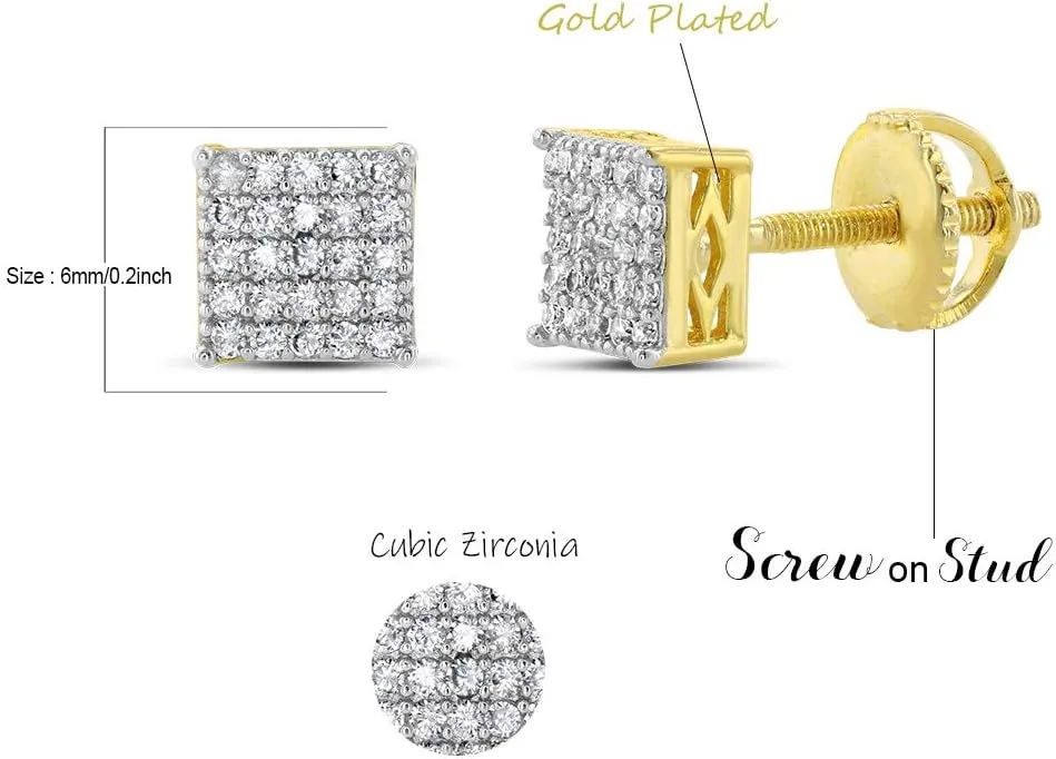 Men Women Iced Out 18k Gold/Rhodium Finish Lab Diamond CZ Screw back Stud Earnings 6MM aretes para hombre - Men's Earrings, Screw Back, Men's Jewelry, Hip hop Earring