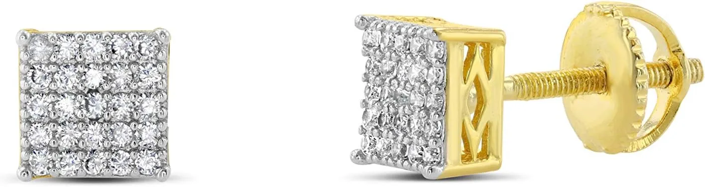Men Women Iced Out 18k Gold/Rhodium Finish Lab Diamond CZ Screw back Stud Earnings 6MM aretes para hombre - Men's Earrings, Screw Back, Men's Jewelry, Hip hop Earring