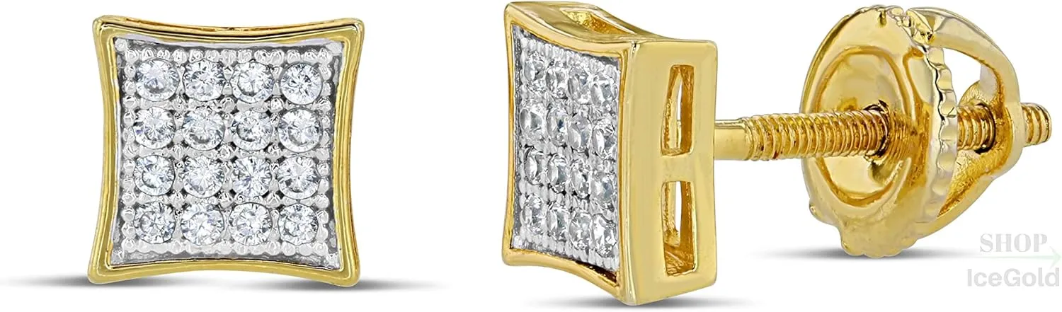 Men Women Iced Out 18k Gold/Rhodium Finish Lab Diamond CZ Screw back Stud Earnings 8MM aretes para hombre - Men's Earrings, Screw Back, Men's Jewelry, Hip hop Earring