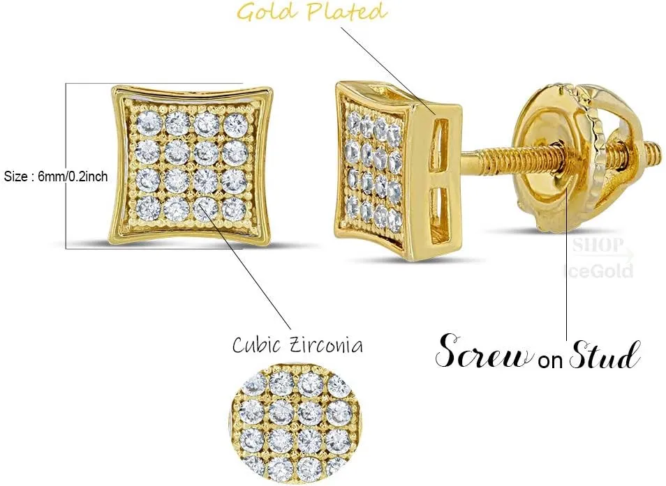 Men Women Iced Out 18k Gold/Rhodium Finish Lab Diamond CZ Screw back Stud Earnings 8MM aretes para hombre - Men's Earrings, Screw Back, Men's Jewelry, Hip hop Earring