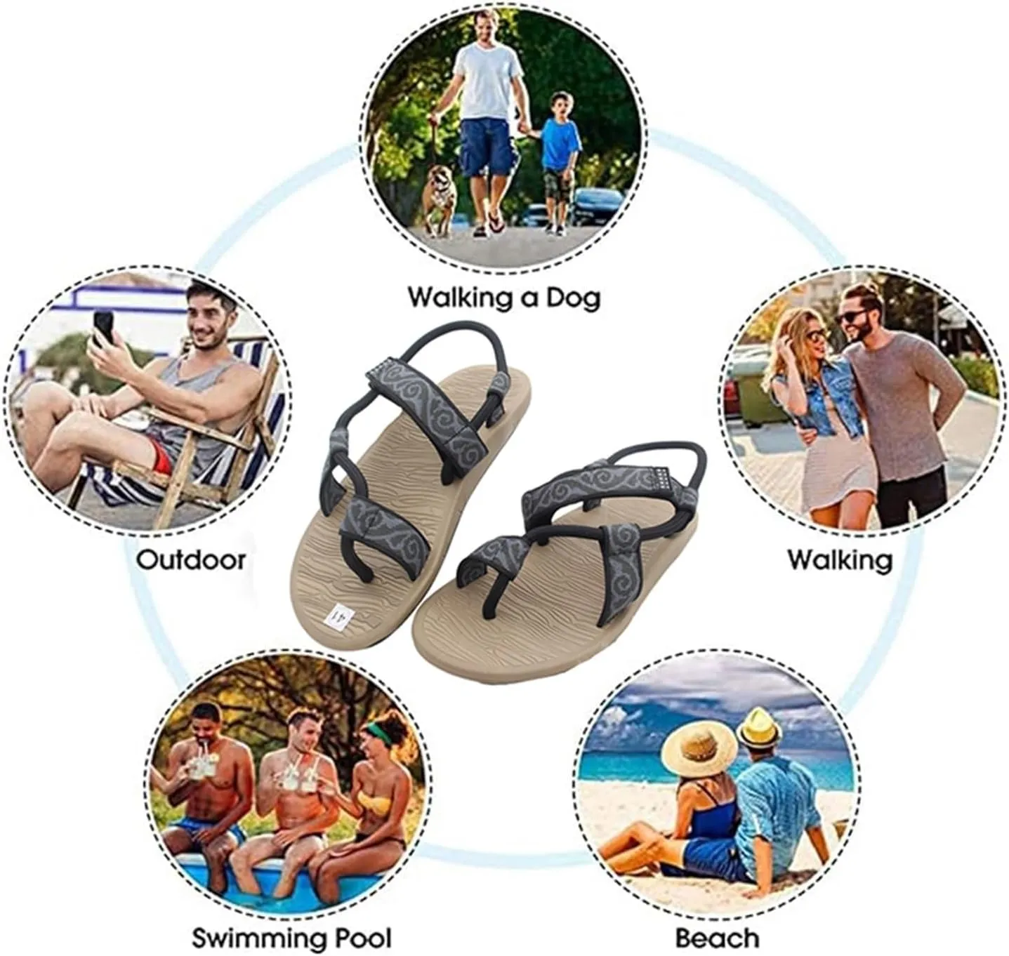 Mens Adjustable Strap Sandals, Men's Summer Breathable Adjustable Cross Strap Bunion Corrector Sandals, Comfy Orthopedic Flat Open Toe Flip Flops, for Dad Men Grandpa, Hallux Valgus