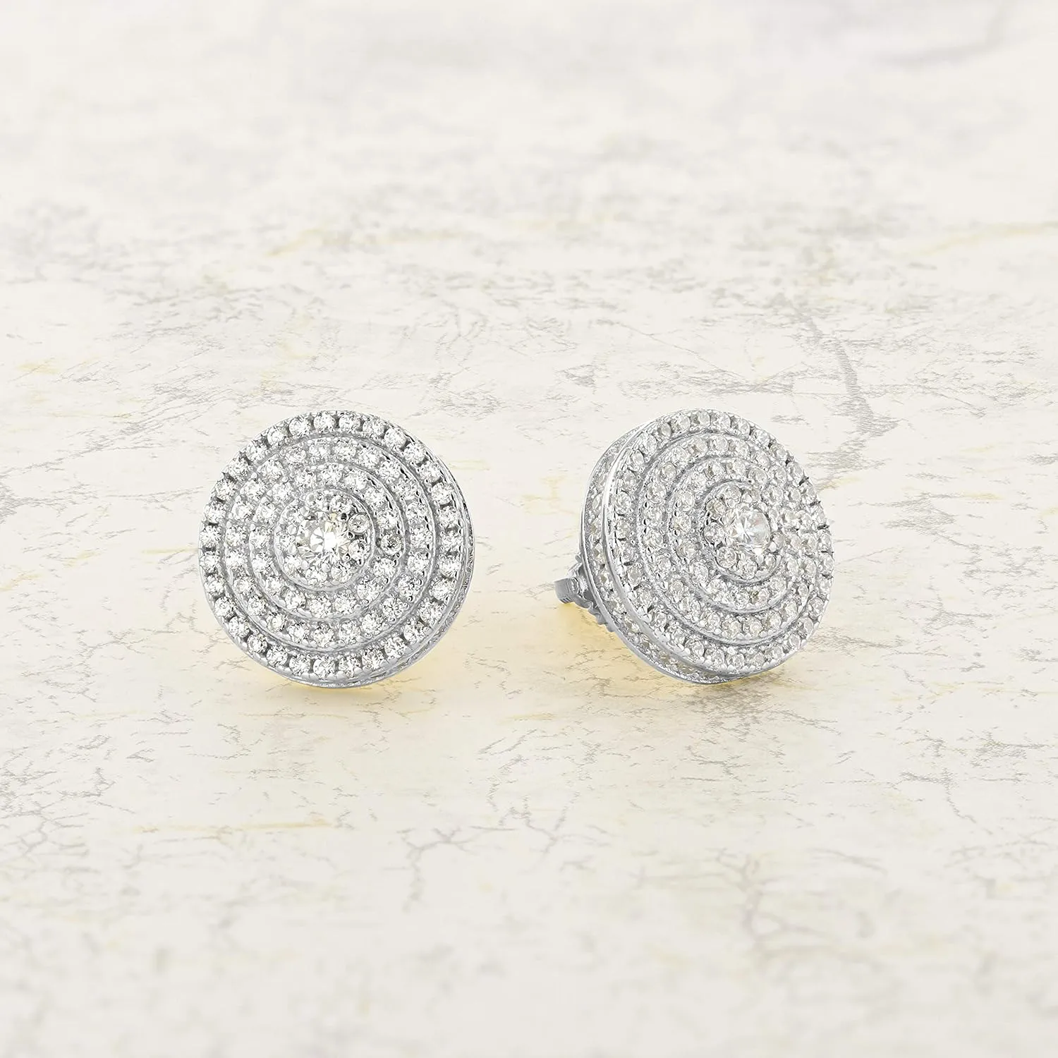 Mens Ladies 14K Gold Over Silver Lab Diamond Earrings Screw Back Studs Iced Out aretes para hombre - Men's Earrings, Screw Back, Men's Jewelry, Hip hop Earring