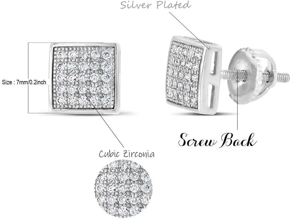 Mens Ladies 14K Gold Over Silver Lab Diamond Earrings Screw Back Studs Iced Out aretes para hombre - Men's Earrings, Screw Back, Men's Jewelry, Hip hop Earring