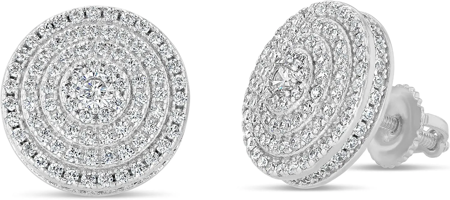 Mens Ladies 14K Gold Over Silver Lab Diamond Earrings Screw Back Studs Iced Out aretes para hombre - Men's Earrings, Screw Back, Men's Jewelry, Hip hop Earring