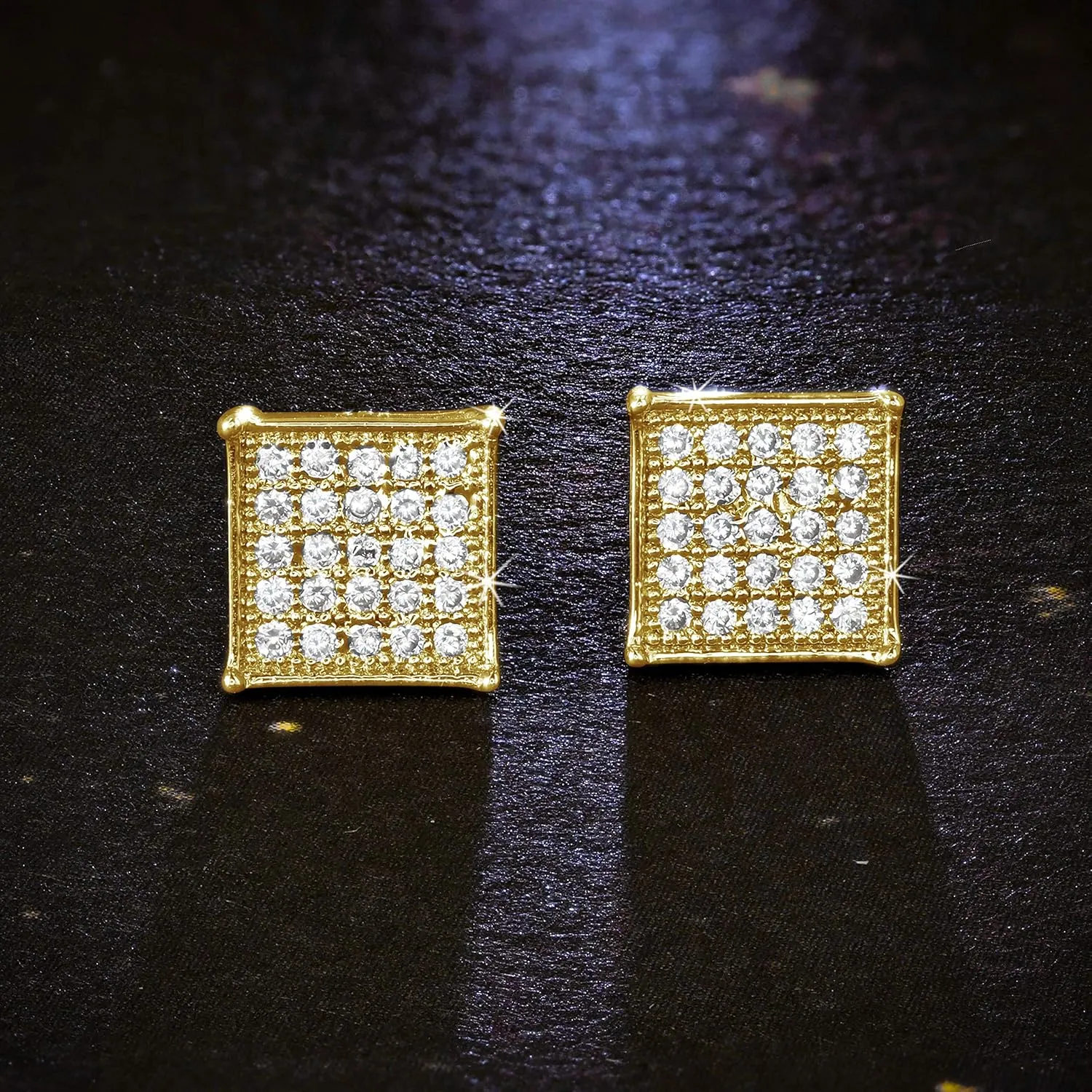 Mens Ladies 14K Gold Over Silver Lab Diamond Earrings Screw Back Studs Iced Out aretes para hombre - Men's Earrings, Screw Back, Men's Jewelry, Hip hop Earring