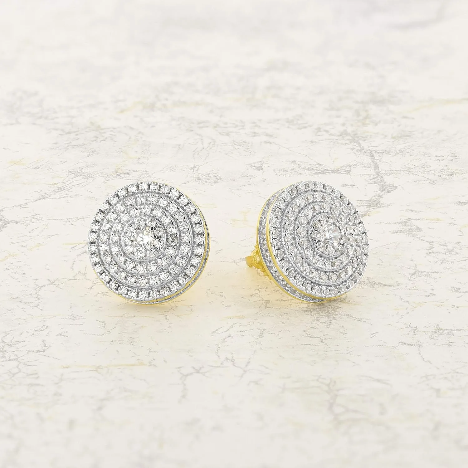 Mens Ladies 14K Gold Over Silver Lab Diamond Earrings Screw Back Studs Iced Out aretes para hombre - Men's Earrings, Screw Back, Men's Jewelry, Hip hop Earring