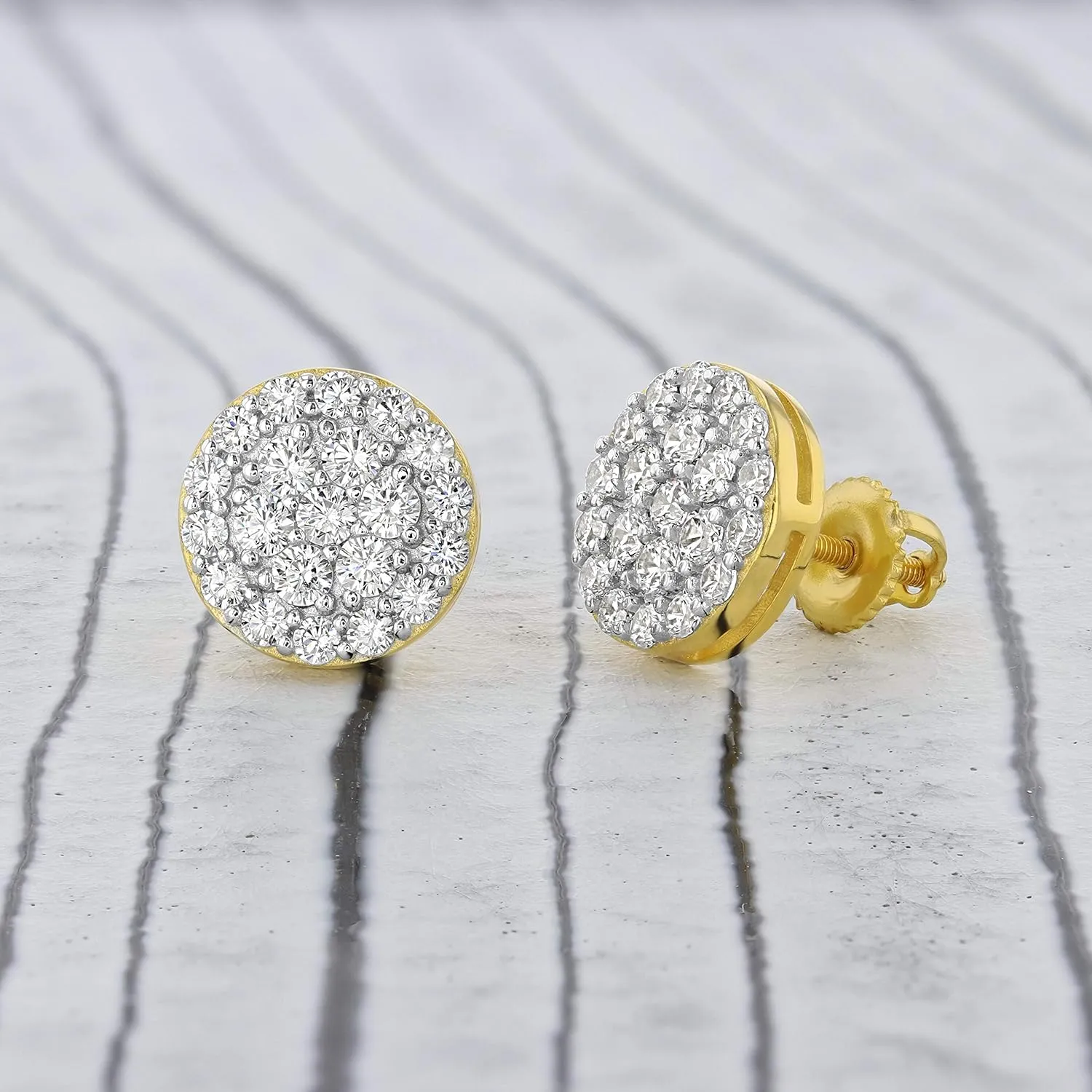 Mens Ladies 14K Gold Over Silver Lab Diamond Earrings Screw Back Studs Iced Out aretes para hombre - Men's Earrings, Screw Back, Men's Jewelry, Hip hop Earring