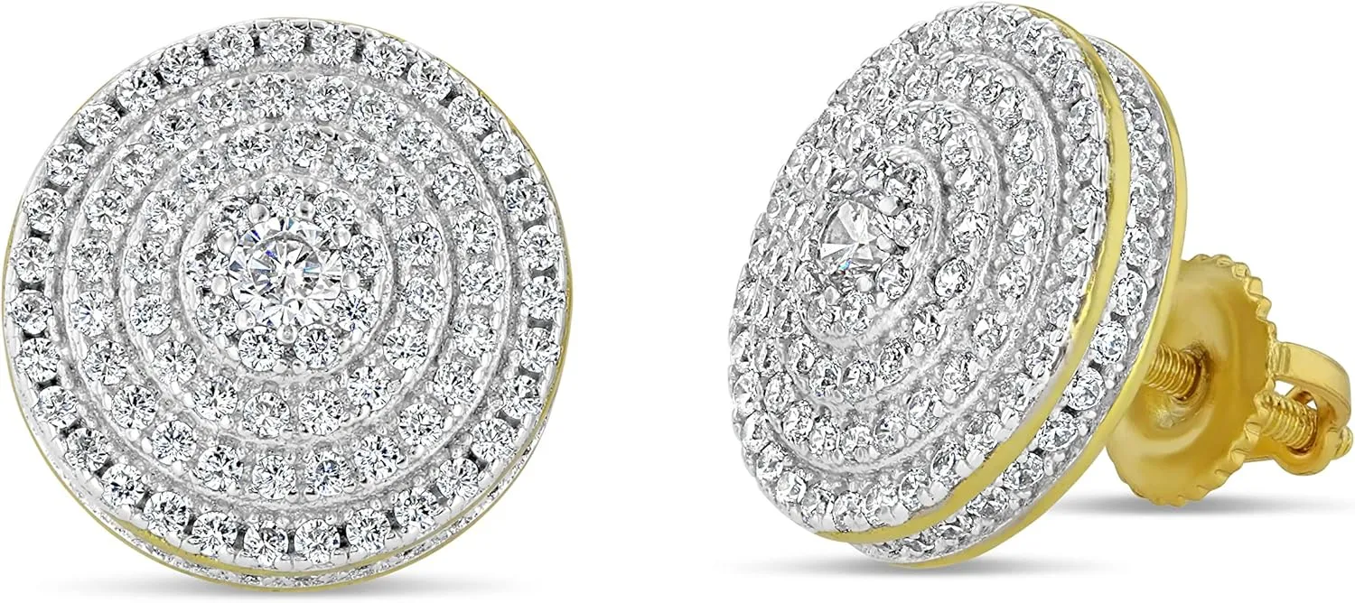 Mens Ladies 14K Gold Over Silver Lab Diamond Earrings Screw Back Studs Iced Out aretes para hombre - Men's Earrings, Screw Back, Men's Jewelry, Hip hop Earring