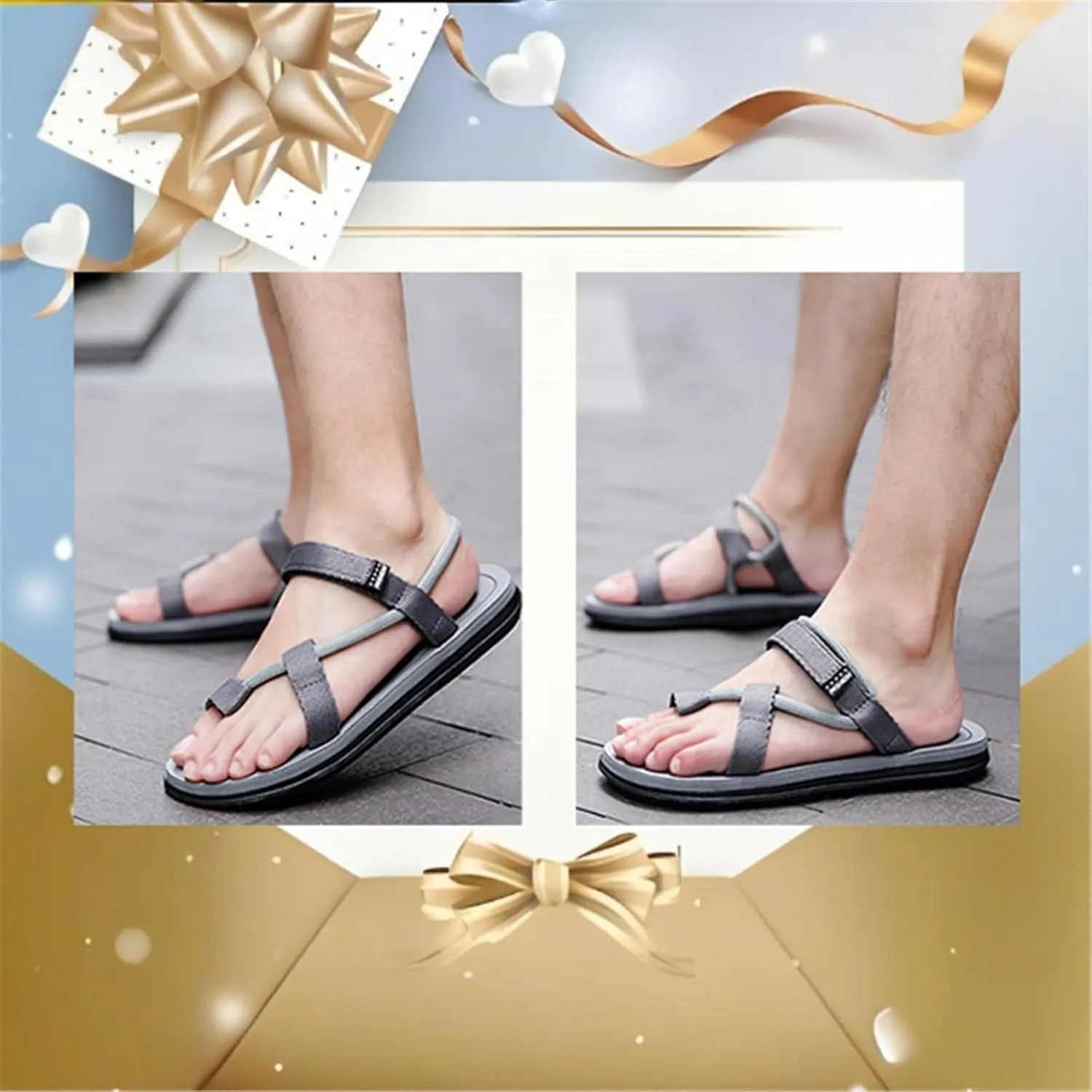 Men's Orthopedic Closed Toe Sandals Shoes, Outdoor Fashion Breathable Adjustable Cross Strap Bunion Corrector Sandals, Two Uses Toe Ring Style Beach Shoes, for Christmas Fathers Day