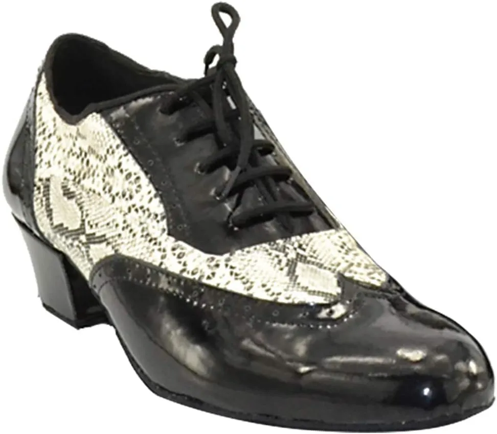 Mens Soft Leather Jazz Shoes Modern Latin Lace-up Closed Toe 4CM Standard Dance Shoes, Black, 9