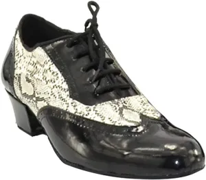 Mens Soft Leather Jazz Shoes Modern Latin Lace-up Closed Toe 4CM Standard Dance Shoes, Black, 9