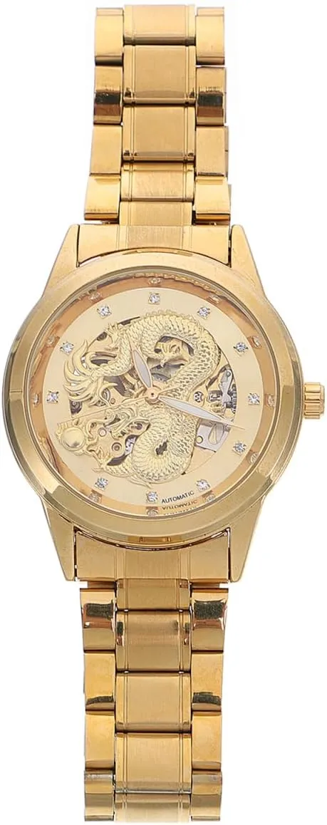 Mens Watches Analog Quartz, Steel Band, Non-Mechanical Business Waterproof Quartz Watch (Gold)